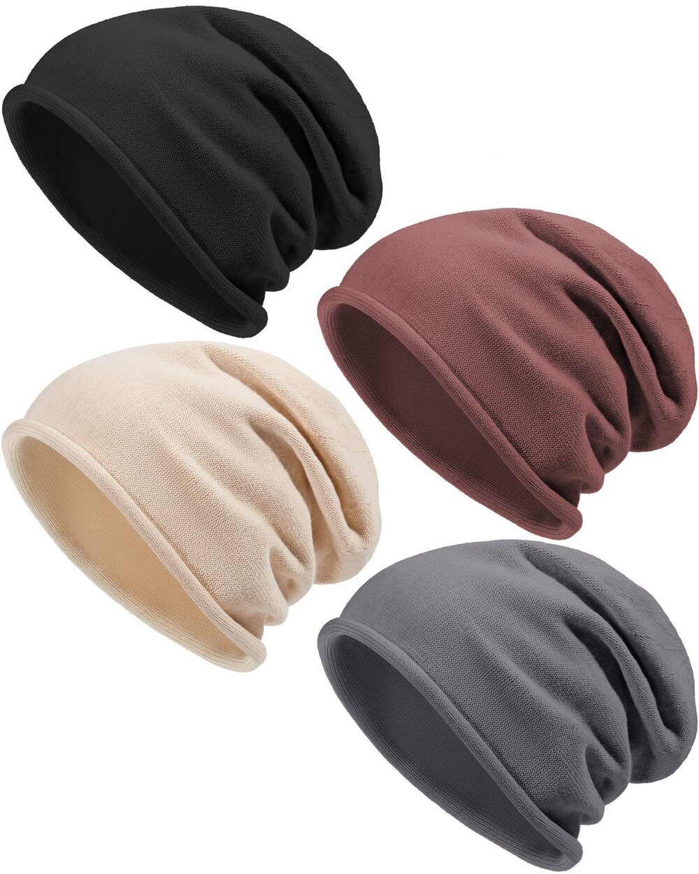 1513 4 Pieces Winter Cashmere Slouchy Knit Beanie Hats Warm Wool Knitted